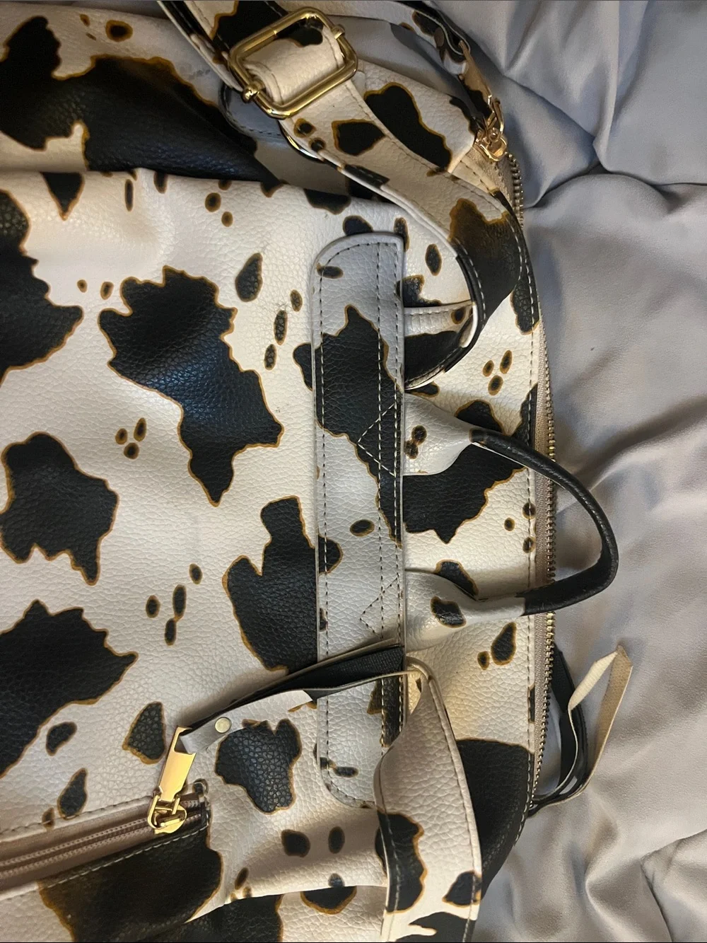 Cow Print Faux Leather Backpack Purse - Black & White